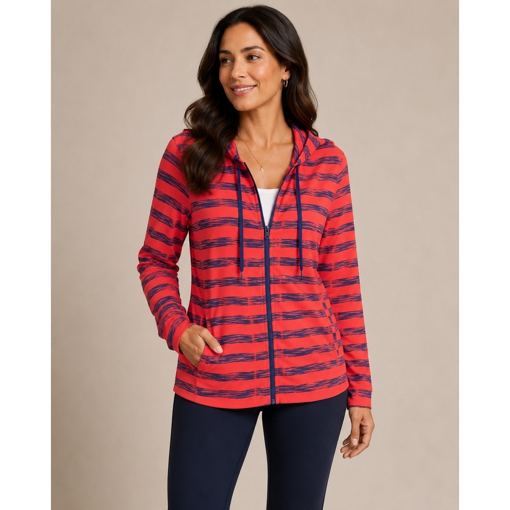 Lukka Full Zip Hoodie Womens XXL Coral Purple Striped Thumbhole Active Jacket